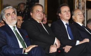 Afganistan's Chief Executive Abdullah, Pakistan's PM Sharif and British PM David Cameron and other world leaders attend the Afghanistan Conference in London